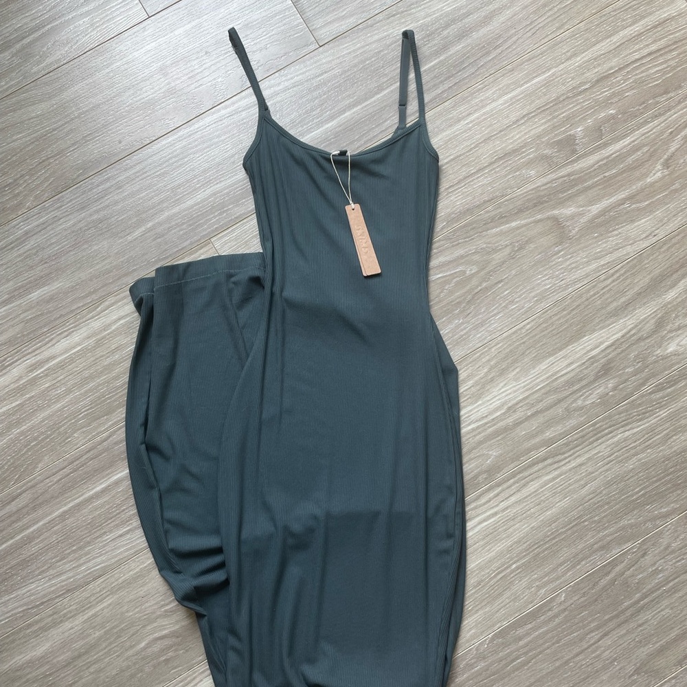 NWT SKIMS Soft Lounge Long Slip Dress In Deep Sea Blue Green Sz XXS - Picture 2 of 8